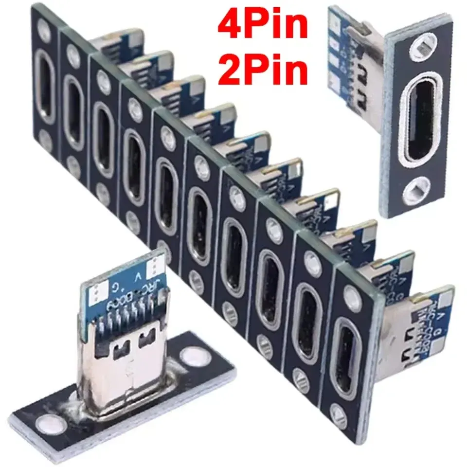 1-20 قطعة منافذ USB نوع C 3.1 بـ 2 أو 4 دبابيس، موصل أنثى، منفذ شحن وبيانات، قاعدة شحن كهربائية صغيرة مع لوحة تثبيت — صورة 1