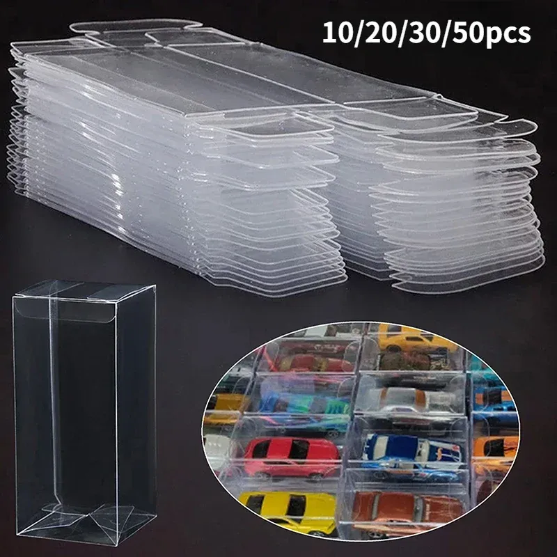 1/64 واضح سيارة لعبة مجسمة صندوق عرض PVC الغبار تخزين حامل هدية حامي حفل زفاف الديكور 10/20/30/50 قطعة — صورة 1