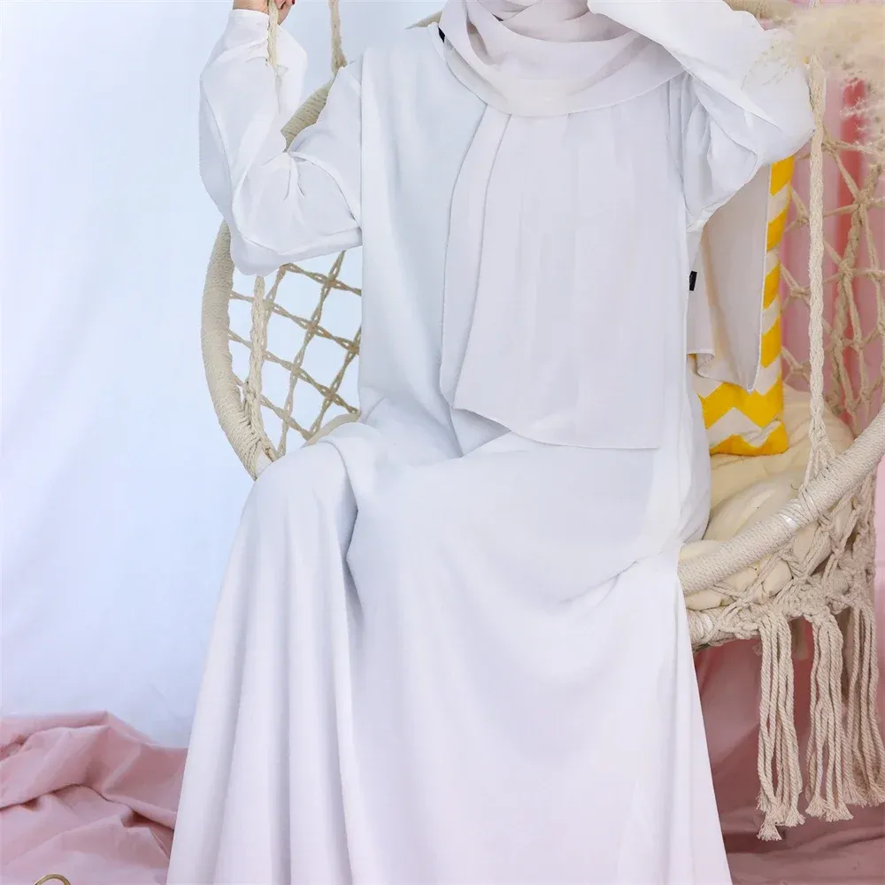 عباية كريب سادة سادة للنساء دبي متواضعة تحت فستان قفطان إسلامي مع جيب فستان إسلامي رداء نسائي Musulmane — صورة 1