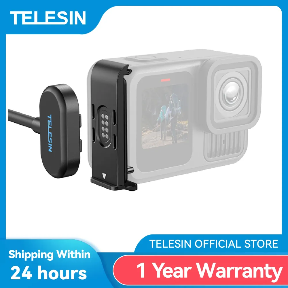 غطاء شحن مغناطيسي مقاوم للماء من TELESIN مع كابل شحن جانبي لـ Gopro Hero 9 10 11 12 13، غطاء منفذ شحن من نوع Type-C سهل الإزالة — صورة 1