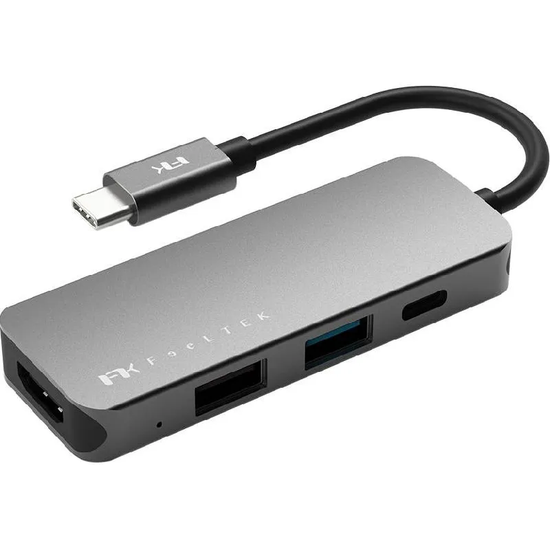 فيل تك سي هاب-4-في-1 يو اس بي محطة متعددة المنافذ، سي-يو اس بي، 4 Port (HDMI/USB 2.0/USB 3.0/USB-C (PD))، رمادي