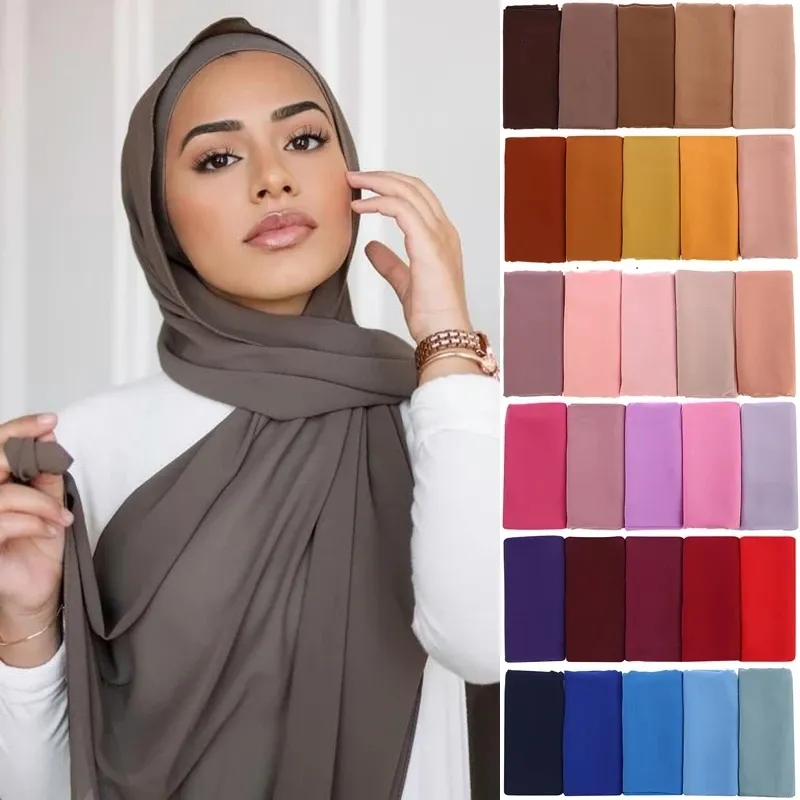 حجابات شيفون للمسلمات، لون واحد، طويلة، لفافات رأس للنساء، شالات، أوشحة، حجابات نسائية للمسلمات. — صورة 1
