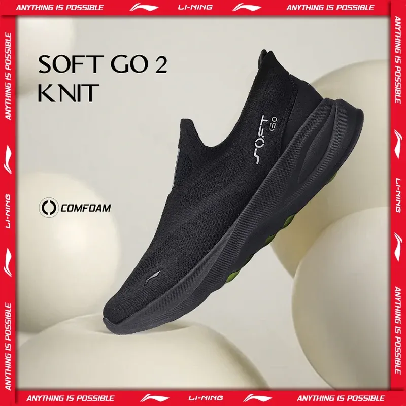 حذاء رياضي رجالي من Li-Ning طراز SOFT GO 2 KNIT سهل الارتداء للمشي اليومي، مريح ومستقر مع بطانة شبكية، مناسب للجري والرياضة اليومية AGLV017 — صورة 1
