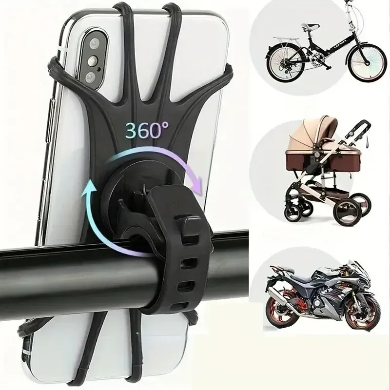 360 تدوير الهاتف المحمول دراجة نارية حامل الدراجة الآمنة قوس سيليكون دعم سيليكون سحب نوع لجميع حامل هاتف — صورة 1