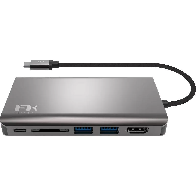 فيل تك سيريسز 8 في 1 - سي محطة متعددة المنافذ، USB-C (3.1)، 8 Port (RJ-45/2X USB-A/USB-C/SD Card/HDMI/VGA/Audio Output)، رمادي/أسود — صورة 1