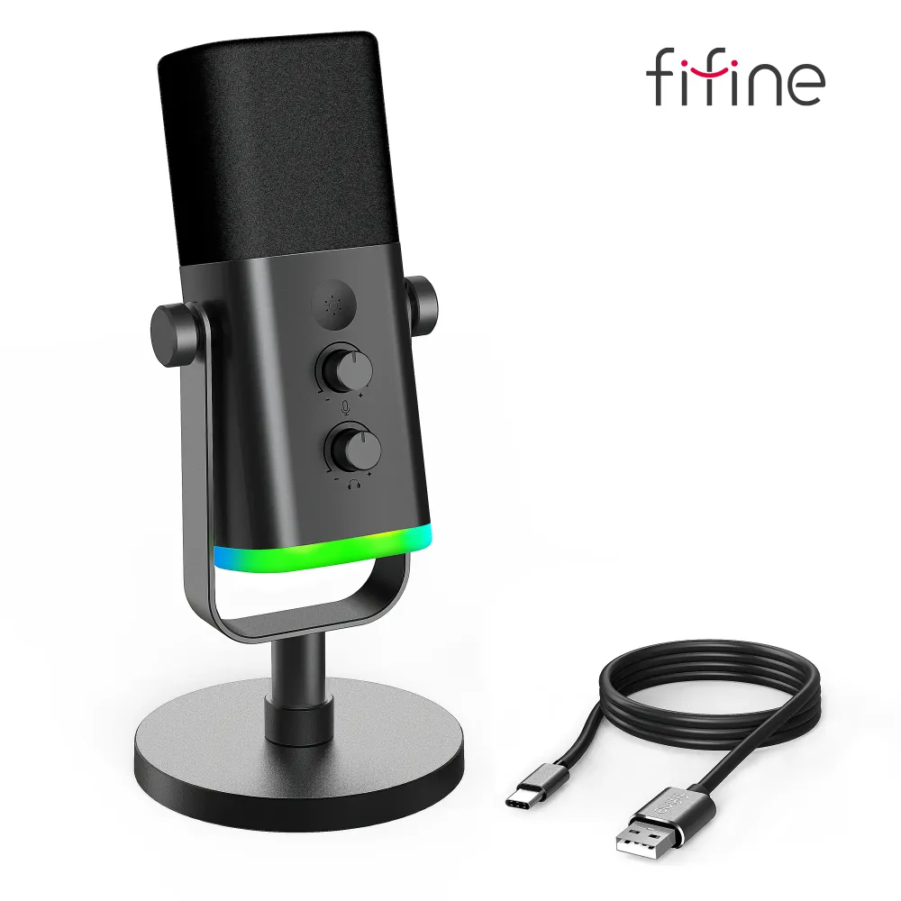 ميكروفون ديناميكي Fifine-usb/xlr مع تحكم rgb/سماعة رأس جاك/كتم الصوت ، للكمبيوتر الشخصي ، تسجيل الألعاب ، البث ،! — صورة 1