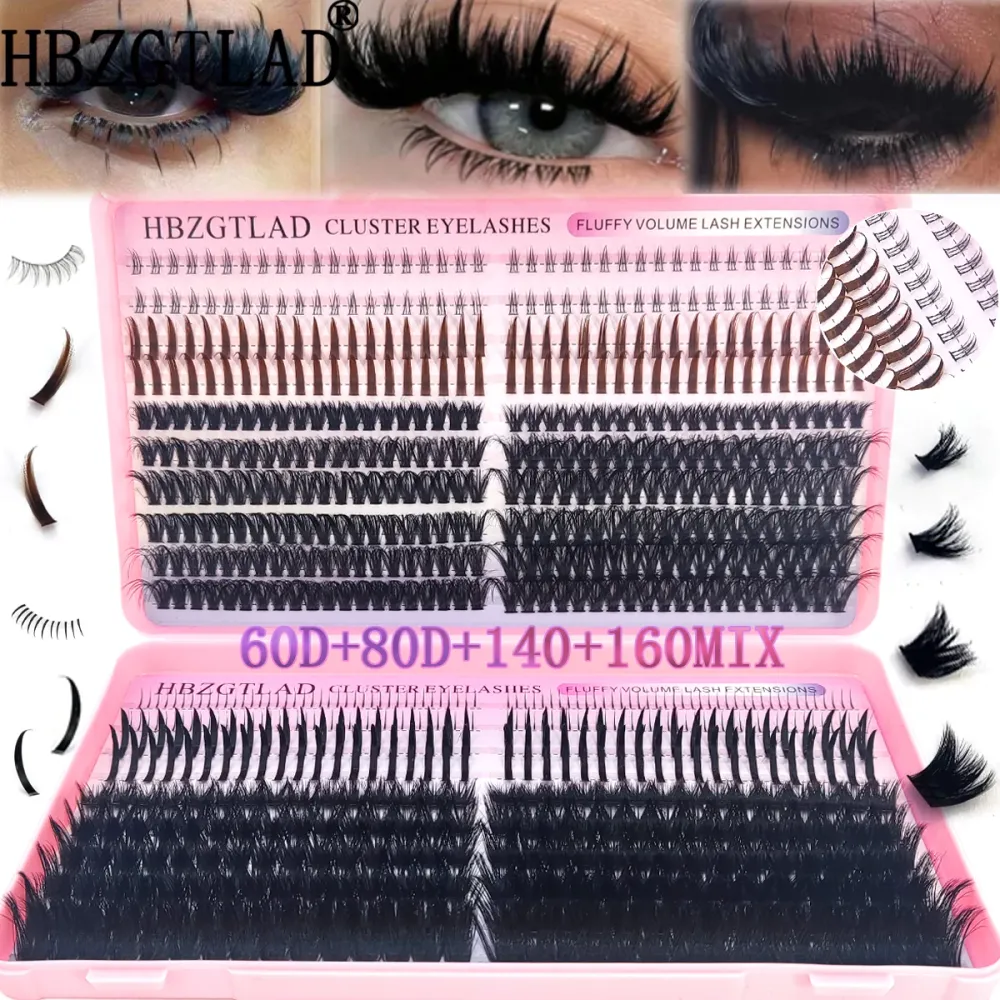 HBZGTLAD 60D/80D/100D/140D/160D مجموعات رموش مع رموش سفلية ومدببة، رموش اصطناعية سميكة ومدببة بأسلوب المانجا، مثالية للتصميم الذاتي. — صورة 1