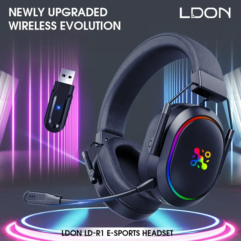 LDON سماعة الألعاب اللاسلكية ل PS5 PS4 سماعة رأس بلوتوث 2.4 جيجا هرتز مع رغوة ذاكرة الصوت المحيطي للتبديل الكمبيوتر المحمول ماك — صورة 1