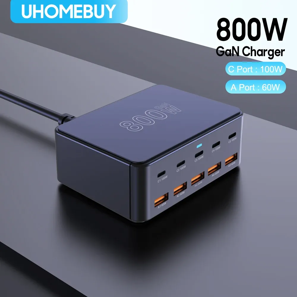 800 واط USB C GaN شاحن 100 واط PD3.0 PPS QC3.0 محطة شحن سريعة متعددة المنافذ آيفون 15 16 سامسونج ماك بوك برو أجهزة الكمبيوتر المحمولة اللوحية — صورة 1