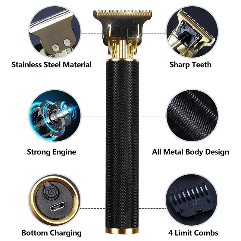 ماكينة قص الشعر الاحترافية T9 للرجال USB أدوات العناية باللحية القابلة لإعادة الشحن السريع توفر ماكينة تشذيب الشعر الدقيقة المريحة — صورة 1