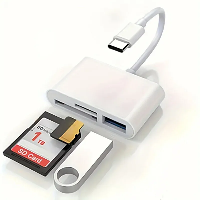 قارئ بطاقات الذاكرة USB C إلى SD/TF، قراءة بطاقة USB C 3 في 1 متوافقة مع iPhone 15 Pro iPad Mac MacBook والكمبيوتر المحمول Android وPC و Acc — صورة 1